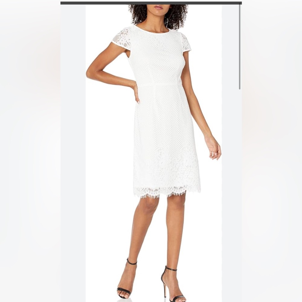 Adrianna Papelle White lace knee length dress